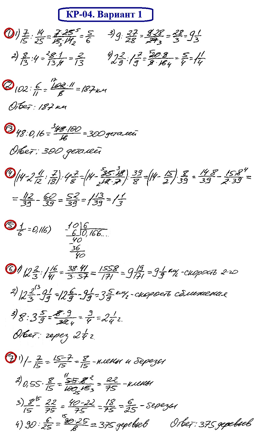 ОТВЕТЫ на КР-04 Математика 6 Мерзляк В1