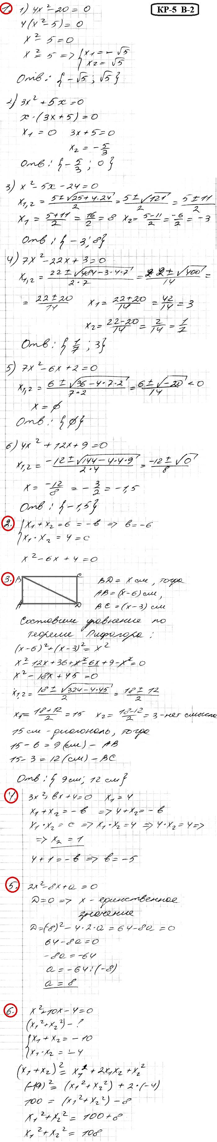 ОТВЕТЫ на КР-5 Алгебра 8 Мерзляк В2